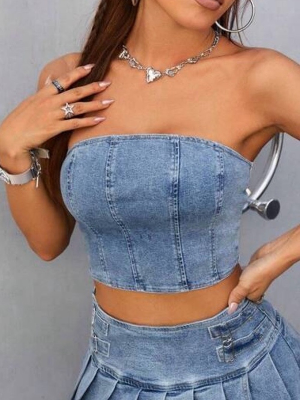 Denim Tube Top - Light Blue